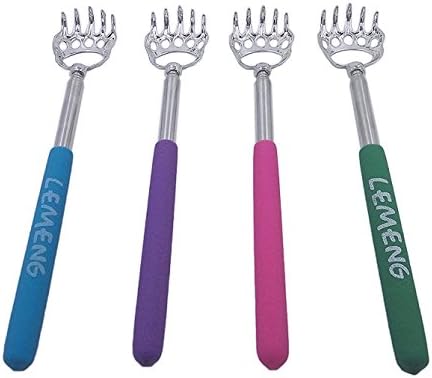 CERRXIAN (4-Pack) Telescoping Back Scratcher , LEMENG Portable Extendable Telescopic Bear Claws Metal Back Scratchers - Hand Massager Backslap with Rubber Handles