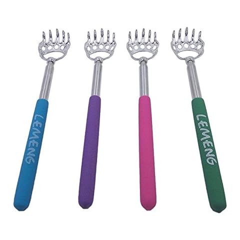 CERRXIAN (4-Pack) Telescoping Back Scratcher, LEMENG Portable Extendable Telescopic Bear Claws Metal Back Scratchers - Hand Massager Backslap with Rubber Handles Cover