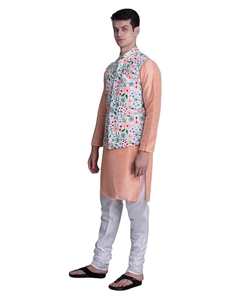 Image of Uri and MacKenzie Men's Silk Blend Kurta Pyjama with Stylish Embroidered Ethnic Jacket