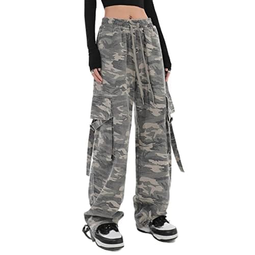 Pantalon cargo vintage grunge femme baggy taille haute droite