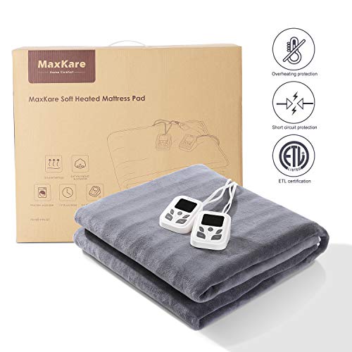 Heated Mattress Pad Underblanket Soft Coral Velvet Fast Heating Digital Controller 10 Heating Levels & 9 Timer Settings Auto-Off Funtion Queen (60''×80")