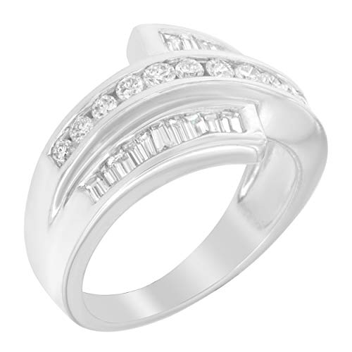 Original Classics 14K White Gold Round and Baguette-Cut Diamond Ring (1 Cttw, H-I Color, SI2-I1 Clarity) - Size 7