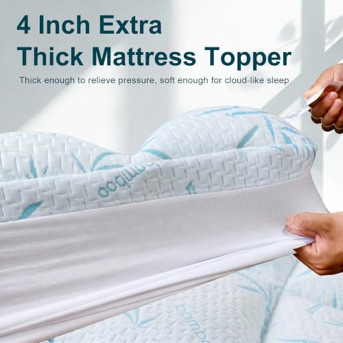 4 Inch Mattress Topper Memory Foam Cooling Bamboo Queen Size - image 3