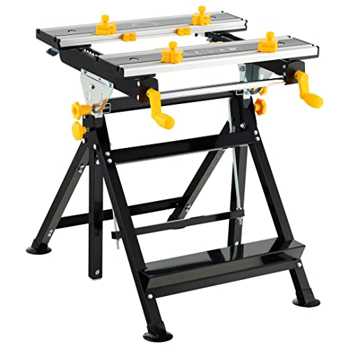 GiantexUK Folding Workbench, 7-level Adjustable Work Table with Tiltable Platform and 8 Sliding Clamps, Heavy Duty Workstation for Workshop Garage (Black + Yellow)