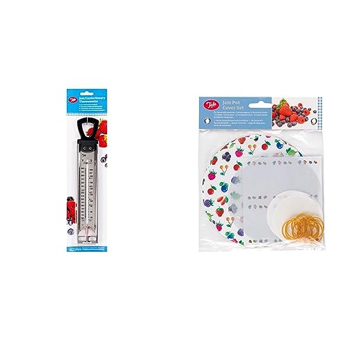 Image of Tala Jam Thermometer - Stainless Steel Confectionery Temperature Guide - Easy to Read Marking, Mercury Free - From 40°C to 200°C - 39.5cm x 10cm + Tala Everyday Fruit Design Jam Pot Cover Set