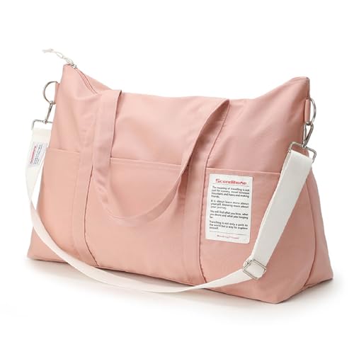 YAPJEB Travel Duffle Bag, 35L Carry On Backpack, Lightweight Cabin Bag with Luggage Trolley Sleeve, Men Women Overnight Removable Strap Weekender, for Gym Airplane Yoga Tennis(Pink)