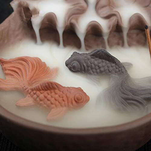 Backflow Fountain Waterfall Ceramic Incense Holders, Backflow Incense Burner Figurine Incense Cone Holders Home Decor Gift Decorations Statue Ornaments (Cyprinus Carpio) #TOP2