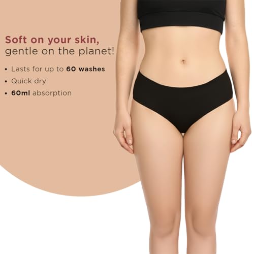 Image of PEESAFE Reusable Period Panty for Women & Girls | Medium Size | Suitable for Heavy Flow | Rash Free, Leak Proof Menstrual Underwear | Comfortable Fit | Lasts Up to 60 Washes Black