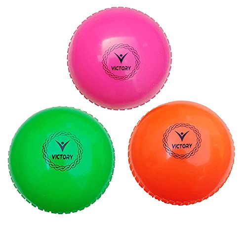 Victory Synthetic Cricket Ball Match Practice Training | Practice Cricket Ball | Wind Balls | Swing Ball | Indoor & Outdoor Street & Beach Cricket (Multicolor Orange-Pink-Green, Pack of 3)