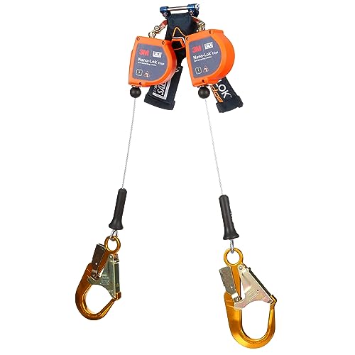 Image of 3M DBI-SALA Nano-Lok Edge Twin-Leg Personal Self Retracting Lifeline 3500280, Cable, Aluminum Rebar Hook, 8 ft, Class 2, ANSI