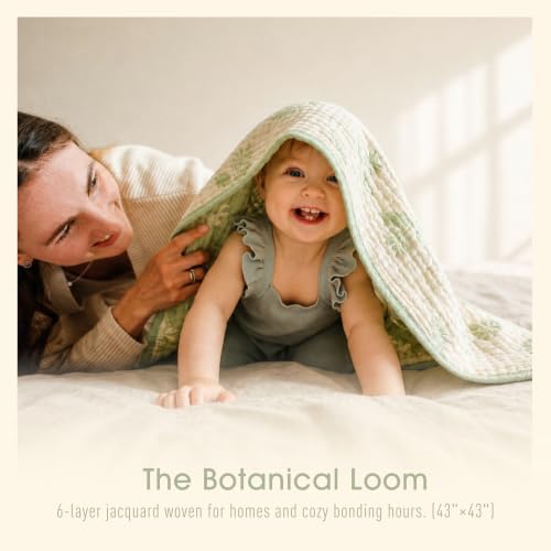Image of Ultra Soft Muslin Baby Blanket - Made with Organic Cotton, Earthy Botanicals Jacquard Swaddle & Crib Quilt, 43x43 (Sage Green Floral)