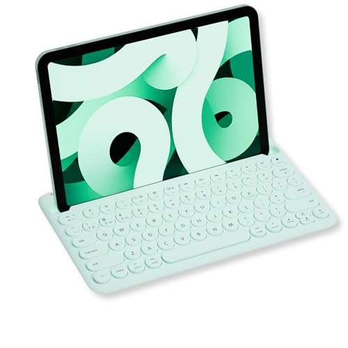 Macally Bluetooth Keyboard for Tablet | Wireless Keyboard for iPad mini/Air/Mini, iPhone (Multi-Device, Built-in Stand, Rechargeable) Easy to Use and Cute Portable - Mint Green