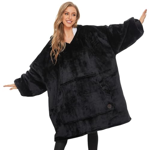 THREE POODLE Wearable Blanket Hoodie, Oversized Sherpa Blanket Sweatshirt for Adults Women Men Kids, Cozy, Warm and Fuzzy Hooded Blanket