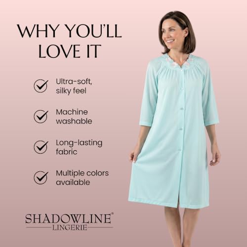 Shadowline Women's Petals 3/4 Sleeve Button Front Robe, Sea Foam, Small - image 8