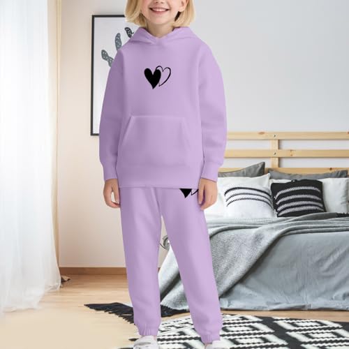 2025 Girls Sweatsuit Set Cute Hooded Sweatshirt & Jogger Pants with Pocket Casual Outfits Double Hearts Graphic Pants Set Boy4