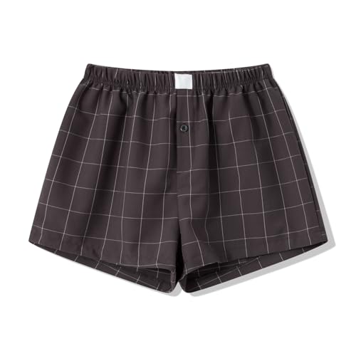 Image of Womens Boxer Shorts Gingham Y2k Pajama Cute Plaid Striped Print Lounge Sleep Shorts