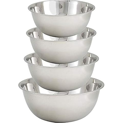 Tiger Chef Large Stainless Steel Standard Weight Mixing Bowls Set, Mirror Finish - Set Includes 13, 16, 20, and 30 Quart. Cover