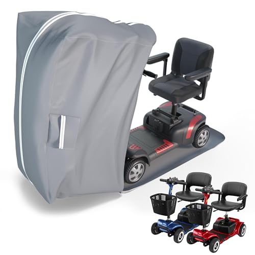 Full Enclosed Mobility Scooter Storage Cover Heavy Duty 1680D Oxford Fabric Cover with High-Visibility Reflective Strips Viewing Window & Ventilation Holes (Gray)