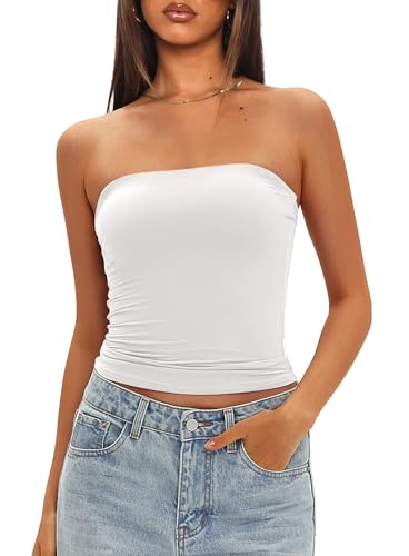 Darong Womens Strapless Bandeau Crop Tank Top 9205 White S