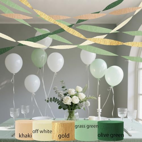 Image of Olive Green Khaki Crepe Paper Streamers,Sage Green Party Decorations Streamer for Boho Wedding Baby Shower Party,6 Rolls
