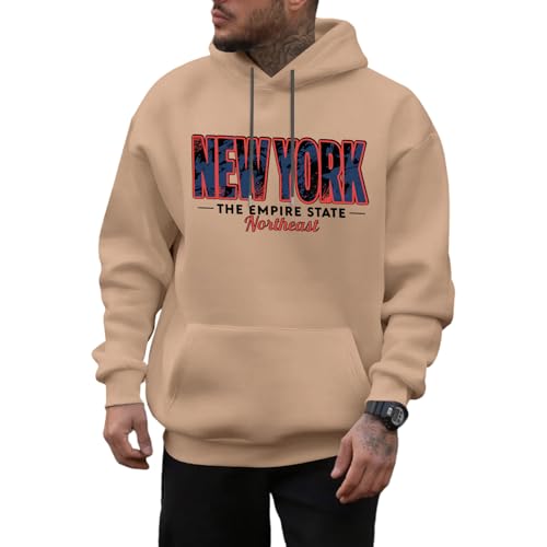 Graphic Hoodies for Men - Long Sleeve Letter Hooded Sweatshirt - Fall Winter Pullover Top Travel Fashion Clothes