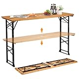 VINGLI 67 Inch Wooden Folding Picnic Table, Picnic Beer Table with Umbrella Hole, Adjustable Heights (29.5' Sitting & 41.5' Standing) – Perfect for Picnics, BBQs, Parties, Bars, and Camping