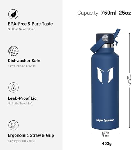 Sparrow Insulated Water Bottle - 350ml/500ml/750ml/1L/1.2L - FlipFlow Metal Water Bottles with Straw Lid - BPA Free - Leakproof Stainless Steel Flask for Sport, Gym, School, Outdoor, Travel - View 5