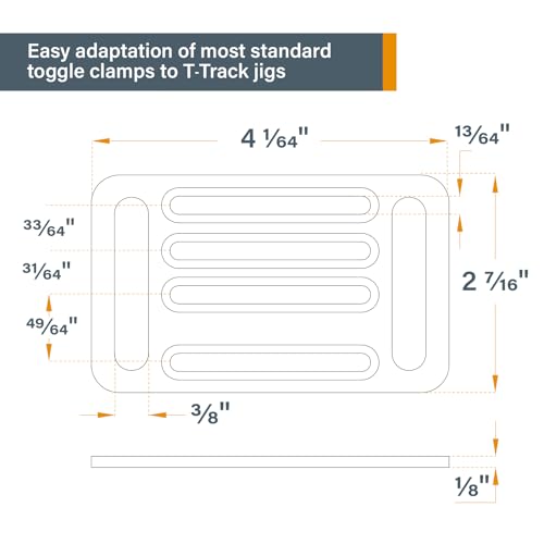 Image of POWERTEC Toggle Clamp Mounting Plate with Hex Bolts, T-Track Bolts for T Track Accessories, Woodworking Jigs and Fixtures, Drill Press, Table Saw Sled (71416)