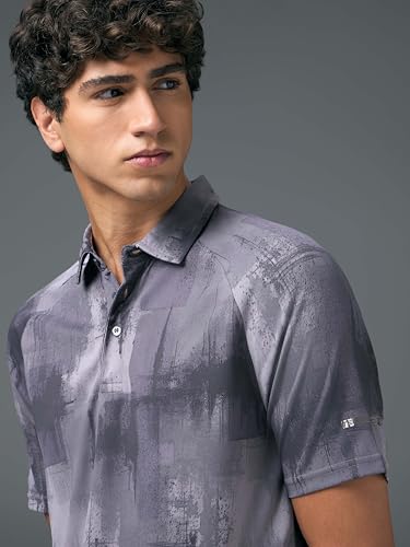 Image of TECHNOSPORT Mens Slim Fit All Over Print Half Sleeve Polo T-Shirt with UPF50+, Quick Dry for Regular Use