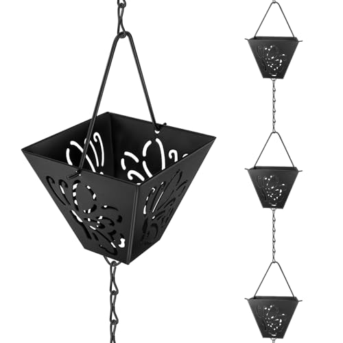 JYPS 8.5FT Rain Chain, 12 Cups Black Butterfly Metal Rain Chains for Gutters, Functional Replacement Downspout, Decorative Your Garden and House.