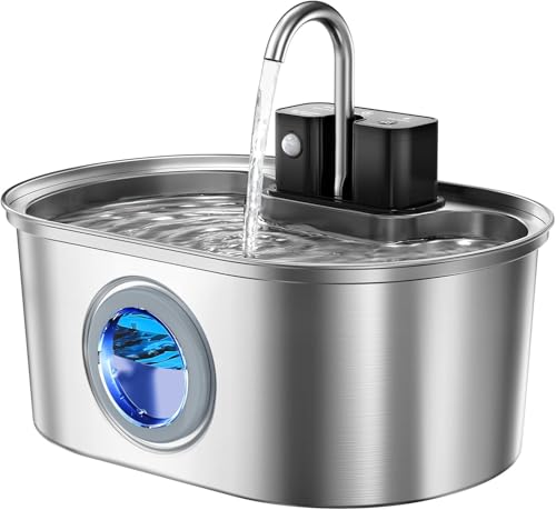 Fontana per gatti senza fili in acciaio inox, 3,2 l, erogatore di acqua a batteria con sensore di movimento, pompa silenziosa, filtrazione multipla, senza BPA e facile da pulire, per interni
