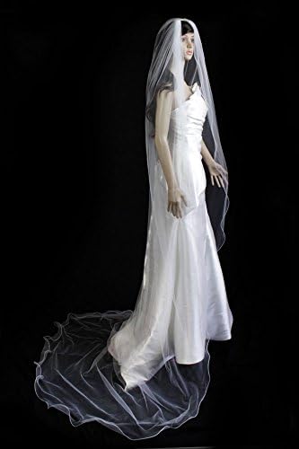 Bridal Wedding Veil Ivory 1 Tier Cathedral Length Nylon Filament Pencil Edge