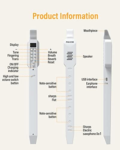 KONIX DC02 Digital Wind Instrument, Mini Electronic Wind Instrument Set with Removable Nozzle and Rechargeable Battery, Built-in 10 Musical Instrument Tones, White 7 41hFMsQmBwL. AC