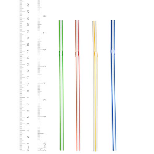 [200 Pack] Flexible Disposable Plastic Drinking Straws - 7.75" High - Assorted Colors Striped #TOP1