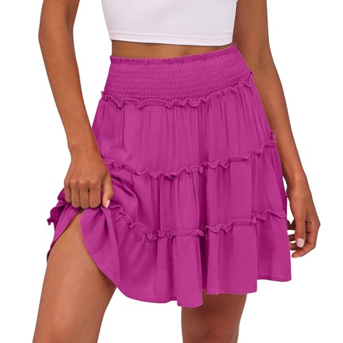 Caracilia Womens Summer Flowy Mini Skorts Skirts High Waist Ruffle Tiered Casual Cute Boho Beach Short Skirts Built-in Shorts