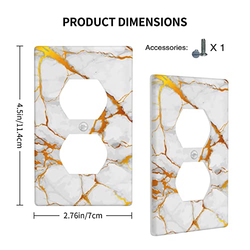 White Marble Deep Gold Grain Wall Plate Duplex Electrical Outlet Cover Decorative 4.5" X 2.76", Screws Included, Unbreakable #TOP1