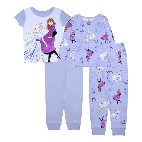 Disney Frozen 2 Girls' 4-Piece Snug-fit Cotton Pajama Set, Soft & Cute for Kids, FROZEN SISTERS, 2T
