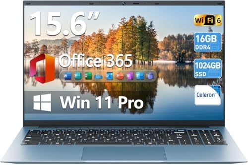 SGIN 15.6 Inch Laptops Computer, Win 11 Laptop, 16GB RAM 1024GB SSD Ordinateur Portable, 180° Open Angle, Type-C, 7000mAh, WiFi 6, HDMI, for Business and Students(Gray)