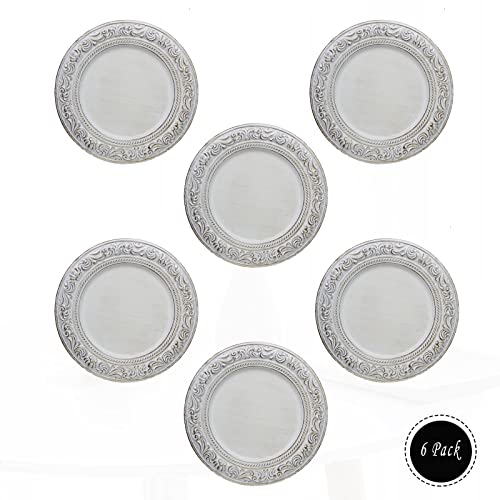 Spsyrine Baroque White Charger Plates, Set Of 6 Plastic Chargers For Dinner Plates, Wedding Holiday Party, Table Setting #TOP1