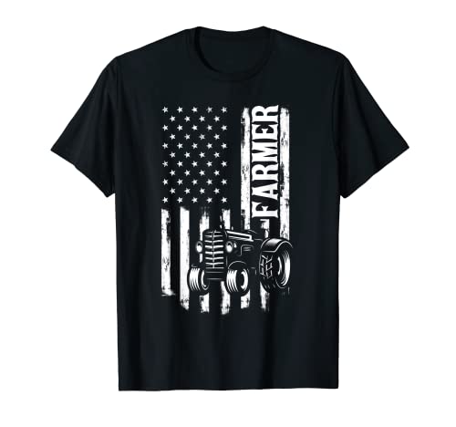 Agricultor American USA Flag Tractor 4 de julio Agricultura Camiseta