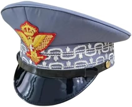 Italian Army General Visor Cap, Military Style Replica Hat, Gray with Embroidered Crown Emblem