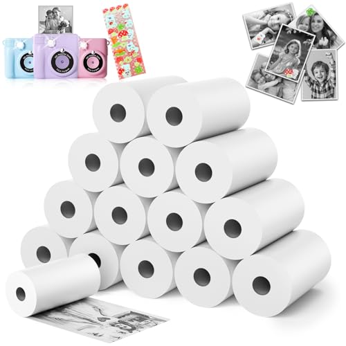 15 Rolls Kids Camera Paper Roll Refill - HD kids camera instant print paper, 55x25mm Print 180 Sheets with Cute Stickers, Scratch-Resistant, BPA Free, Suitable for 99% of Instant Print Camera for Kids
