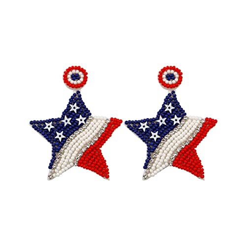 Handmade Independence Day American Football Flag Earrings Beaded Heart Star Flag Dangle Drop Earrings 4Th Of July Patriotic Earrings Holiday Gifts For Women-Star #TOP19