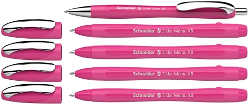 Schneider Slider 150265 - Penna a sfera Memo XB e Slider Rave XB (colore della cassa: rosa potente, inchiostro: blu), 4 + 1 pezzo