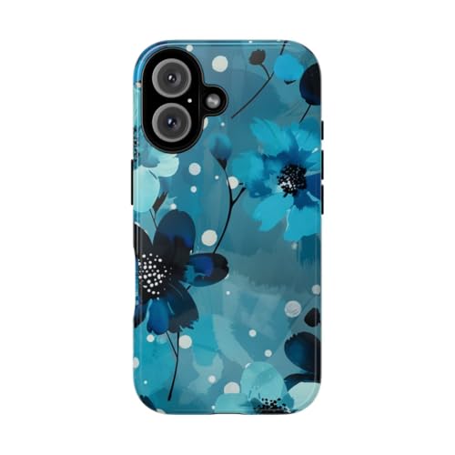 Coque rigide à motif floral bleu iPhone 16 protection antichoc
