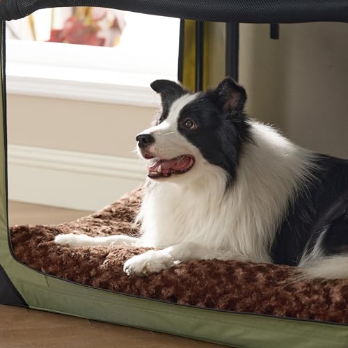 BEDSURE Hundebett Grosse Hunde waschbar - wirbelte plüschige Hundekissen mit Sanfte Unterstützung, bürstenplüsch hundematte mit rutschfestem Boden, Hundekissen Grosse Hunde, braun,104x69x8cm