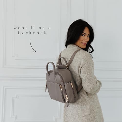 Ayla & Co Mini Bag, Transitional Minimal Diaper Bag, Vegan Leather, with Expandable Pockets, Built-In Wallet, Organizer, Magnetic Front Pocket, Adjustable Straps, Caffe - Thumbnail 2