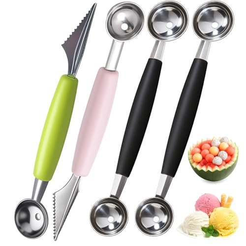 Kugelausstecher 4-teilig Melonenausstecher Kugeln und Gemüse Ausstecher für Obstschneider Parisienne Ausstecher und Melonenschneider Edelstahl Küchenwerkzeug Cutter DIY Obstsalatschneider