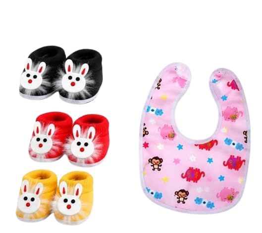 Baby Cotton Booties Soft Sole Winter Socks Shoes with Free Waterproof Feeding Bib, Anti-Slip Warm First Walker Booties for Infants, Toddlers Boys & Girls-image-19