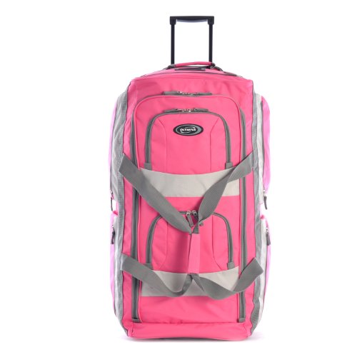 Olympia 8 Pocket Rolling Duffel Bag, Hot Pink, 33 inch